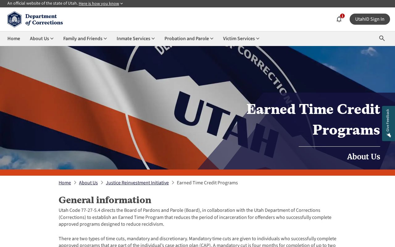 Garfield County projected release date and Utah earned-time program rules