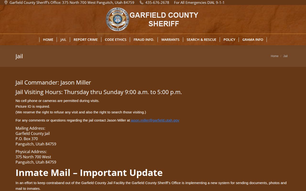 Garfield County Jail release records and official contact page