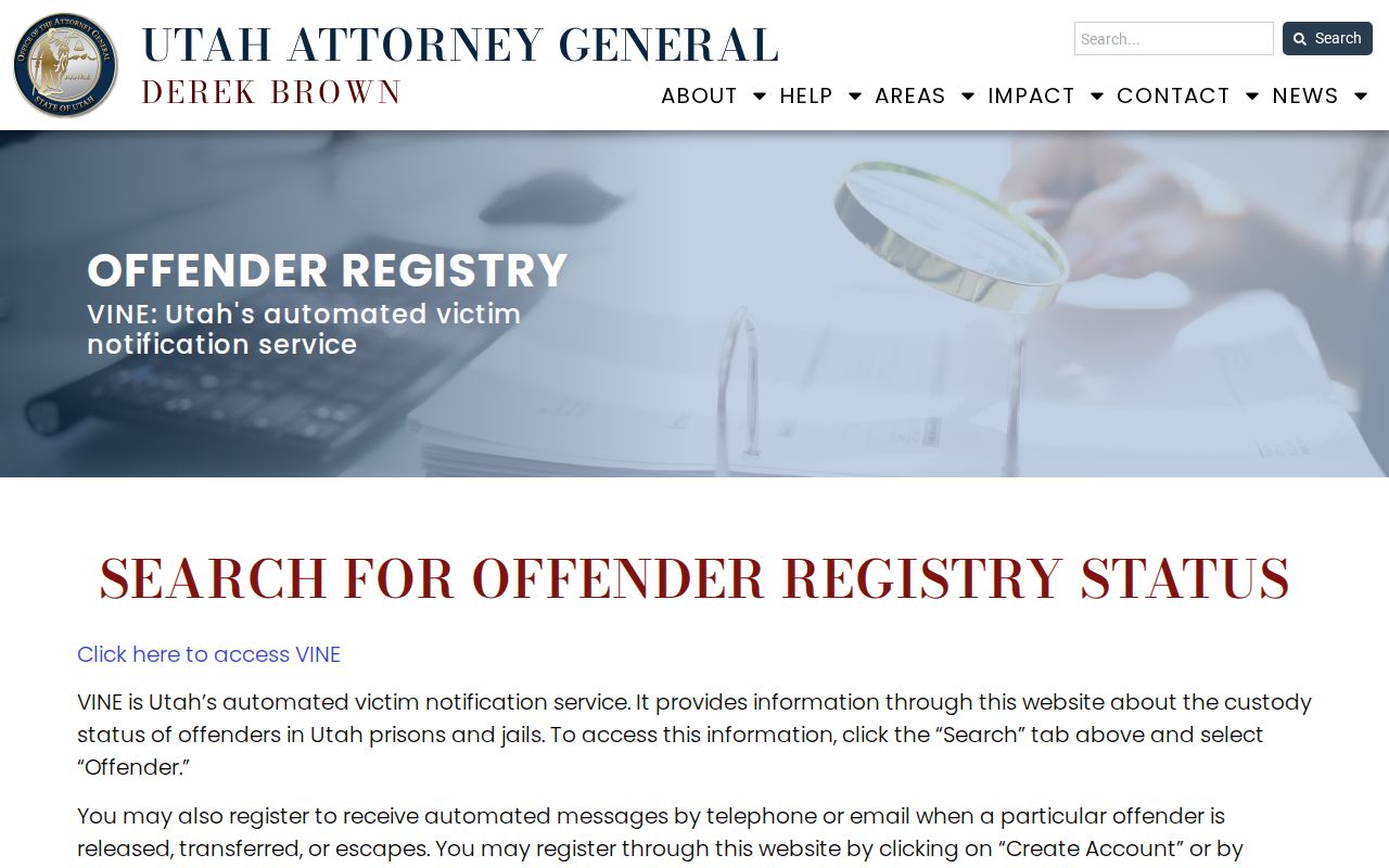 Utah Attorney General VINELink guidance for Garfield County custody checks