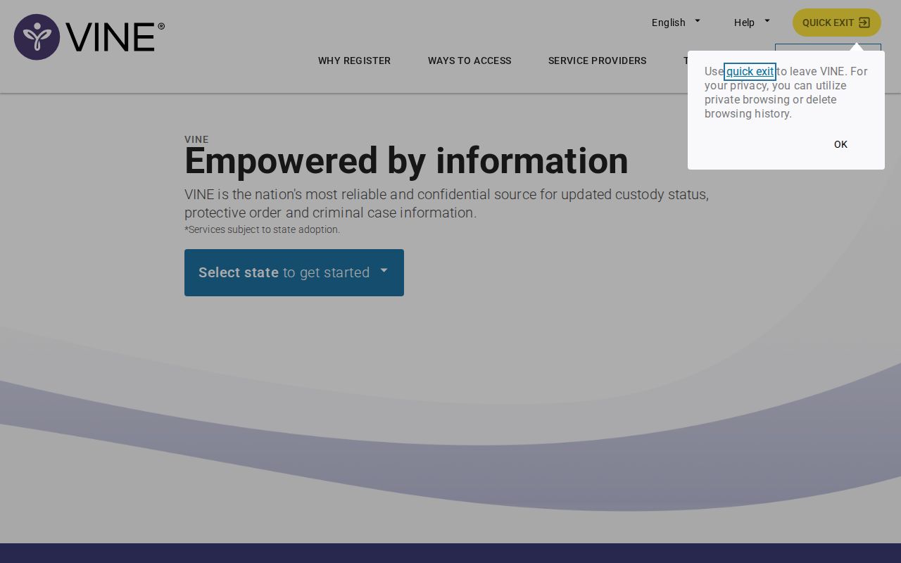 VINELink interface used for a Garfield County inmate check